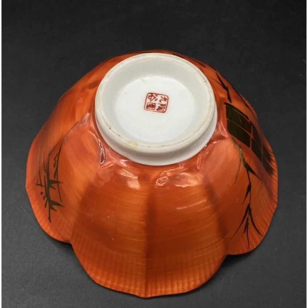 Kutani Jiutao Hand Painted Bamboo Playing Asian Boys Scene Porcelain Lotus Bowl